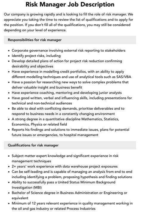 Insurance Risk Manager Job Description, Key Duties and .